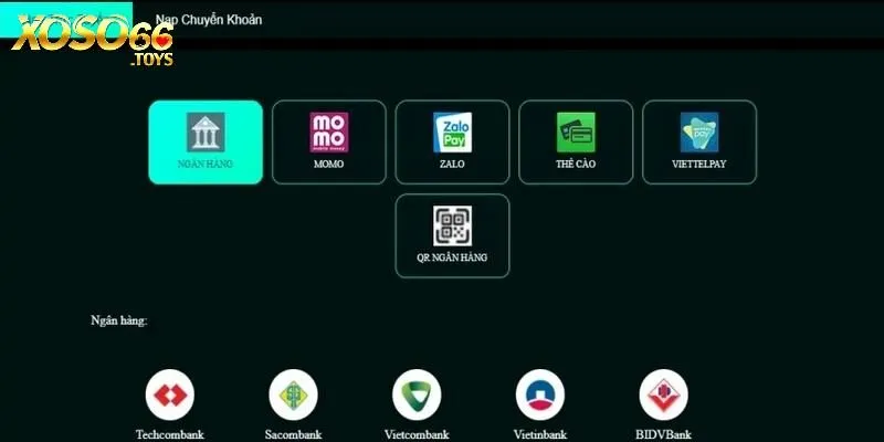 Đa dạng hình thức nạp tiền Xoso66