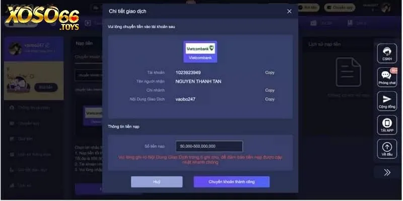 Chi tiết các bước nạp tiền tại Xoso66
