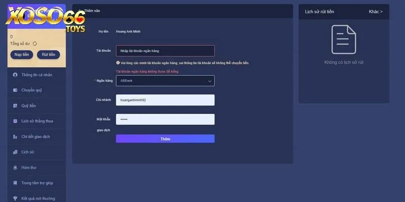 Nhập các thông tin được yêu cầu